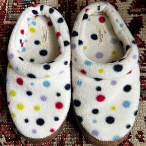 Lands' End Kids Slippers size 13- White with Multicolor Dots